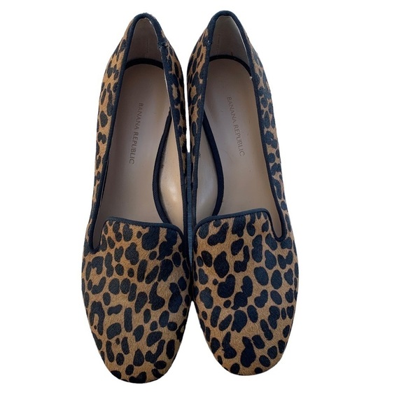 Banana Republic Real Calf Fur Leopard Print Block Mid-Heel Shoes 7.5 Leather - Picture 3 of 9